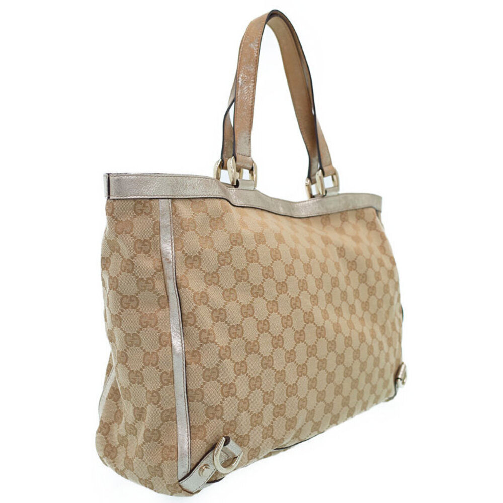 Gucci Ring Beige Shoulder GG Silver Canvas Abbey Tote Bag